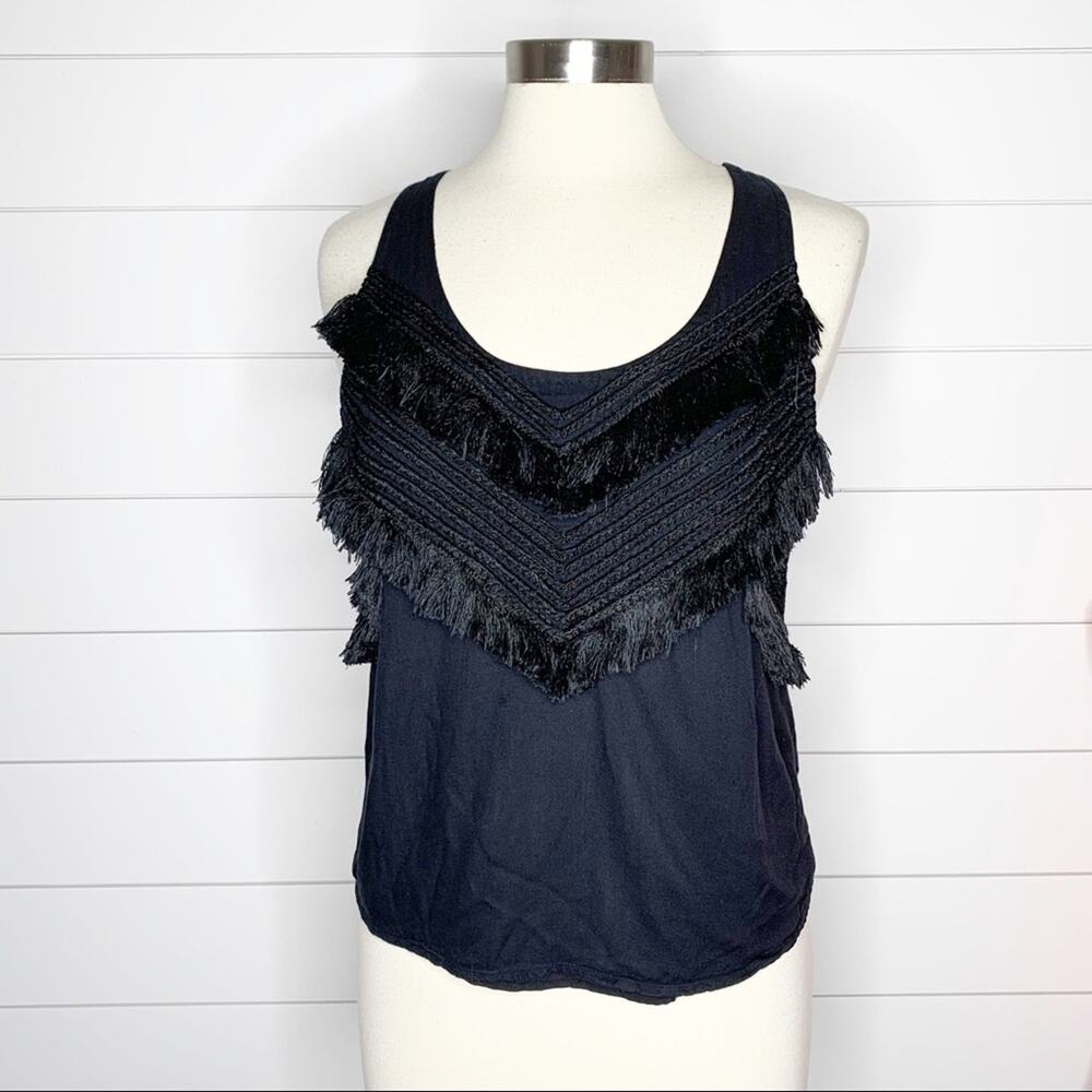 Mara Hoffman Rope Fringe Racerback Tank Top Black Size Small